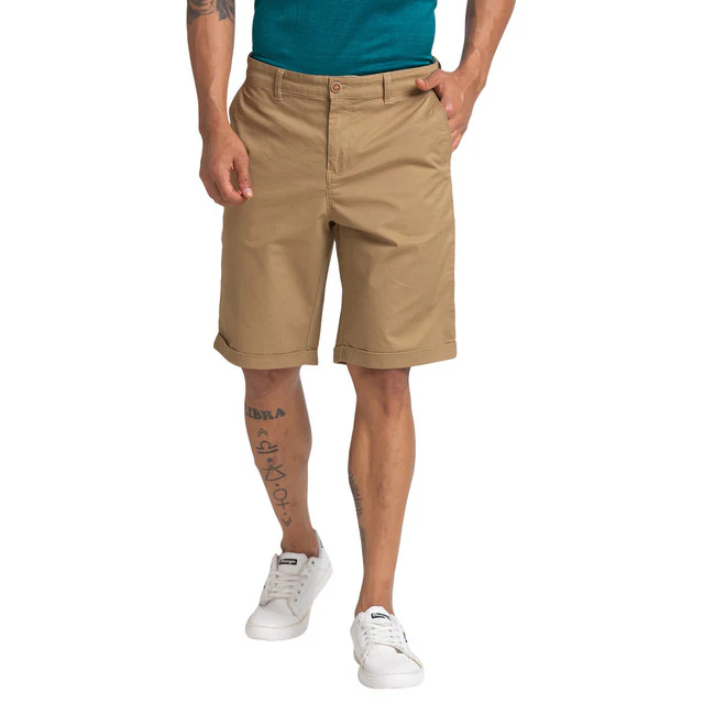Parx Men Khaki Regular Fit Solid Shorts