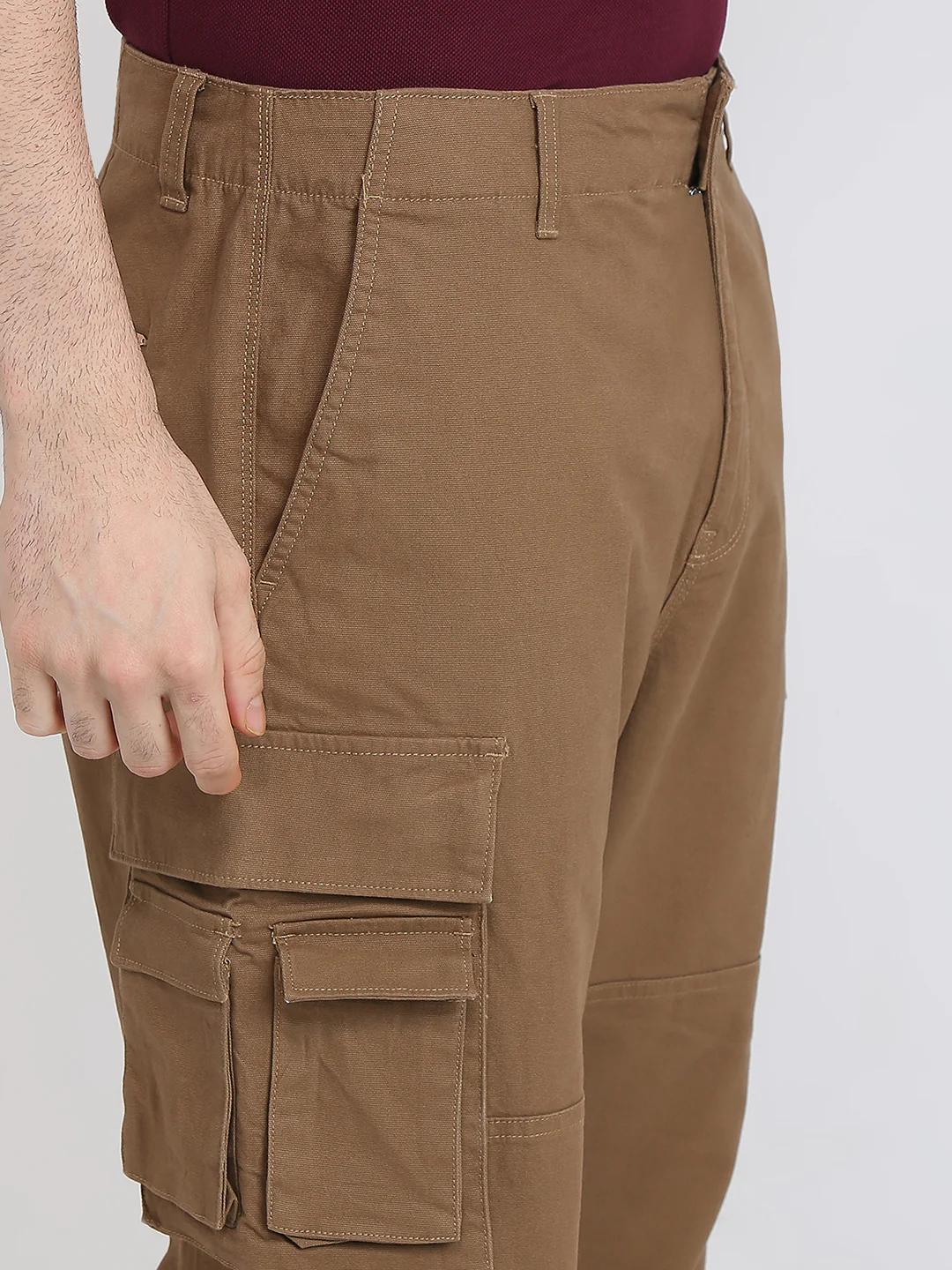 Parx Men Khaki Solid Cargo Fit Cotton Blend Trouser - Image 6