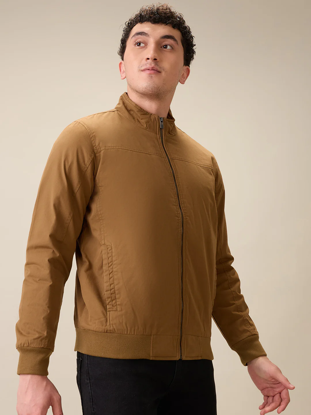 Parx Men Khaki Solid Cotton Full Sleeve Jacket - Image 2