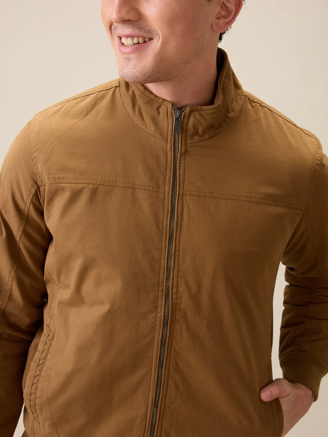 Parx Men Khaki Solid Cotton Full Sleeve Jacket - Image 6