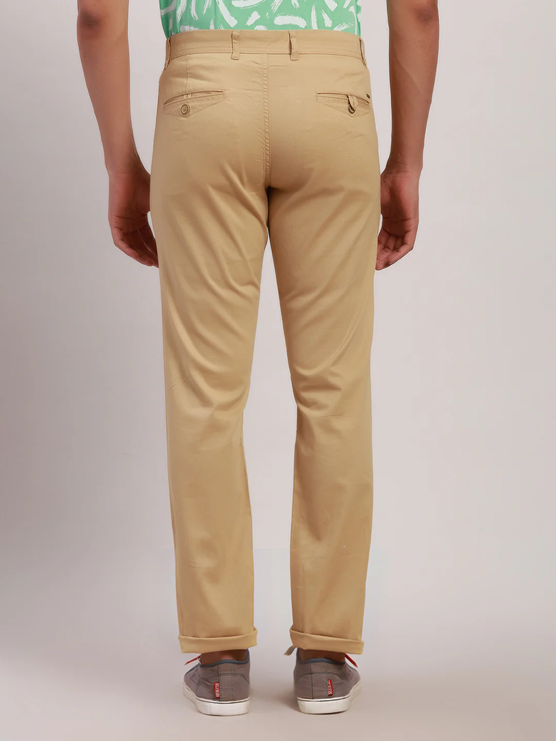 Parx Men Khaki Solid Low Rise Tapered Fit Cotton Blend Trouser - Image 4