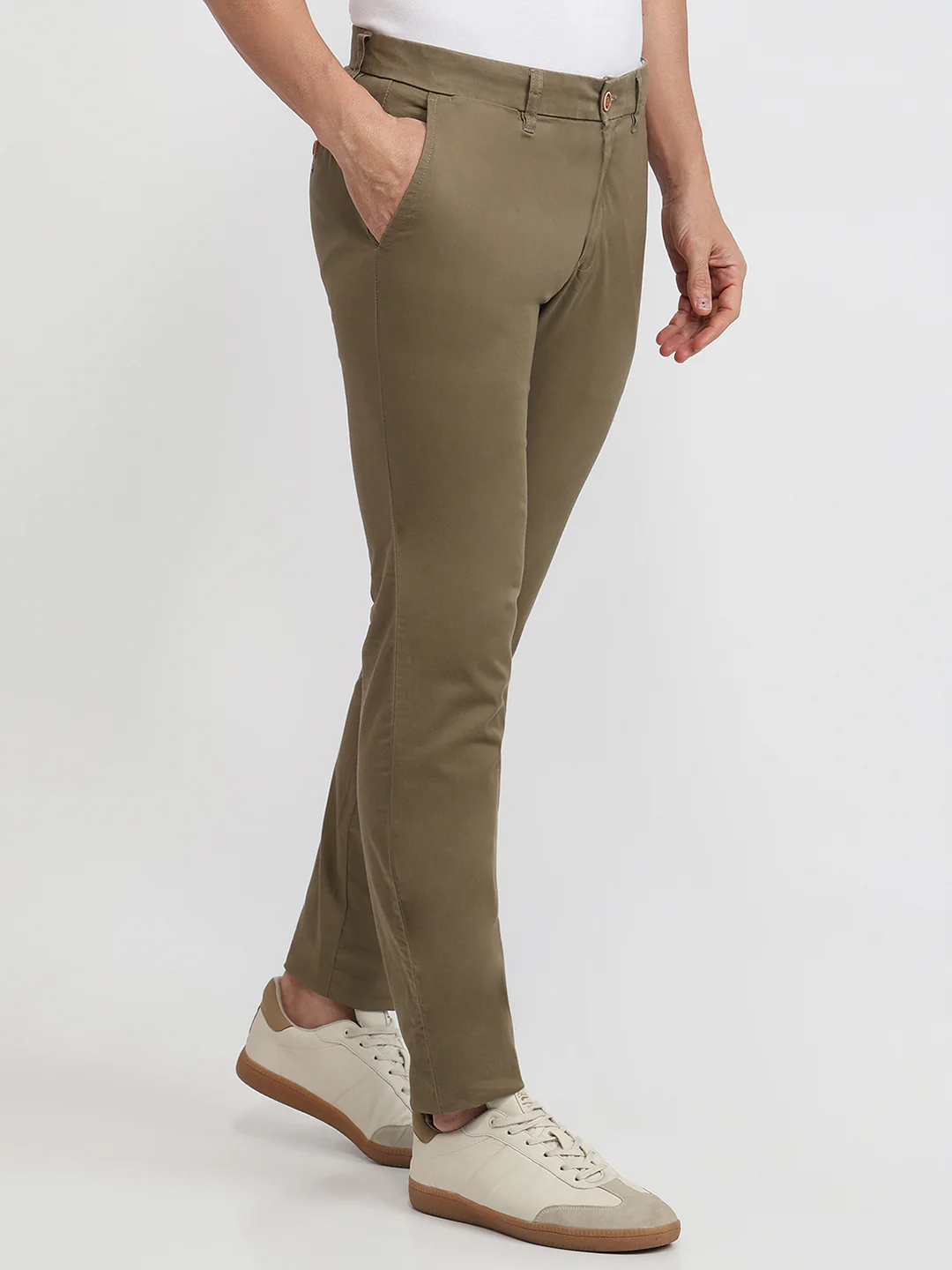 Parx Men Khaki Solid Low Rise Tapered Fit Cotton Blend Trouser - Image 3
