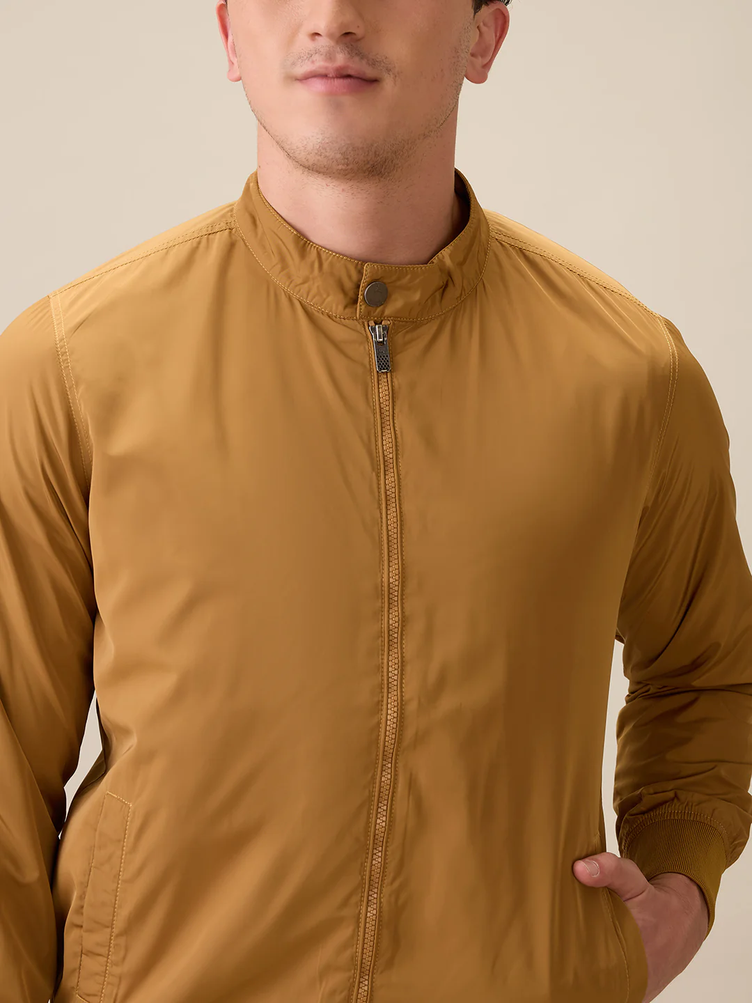 Parx Men Khaki Solid Polyester Full Sleeve Jacket - Image 6