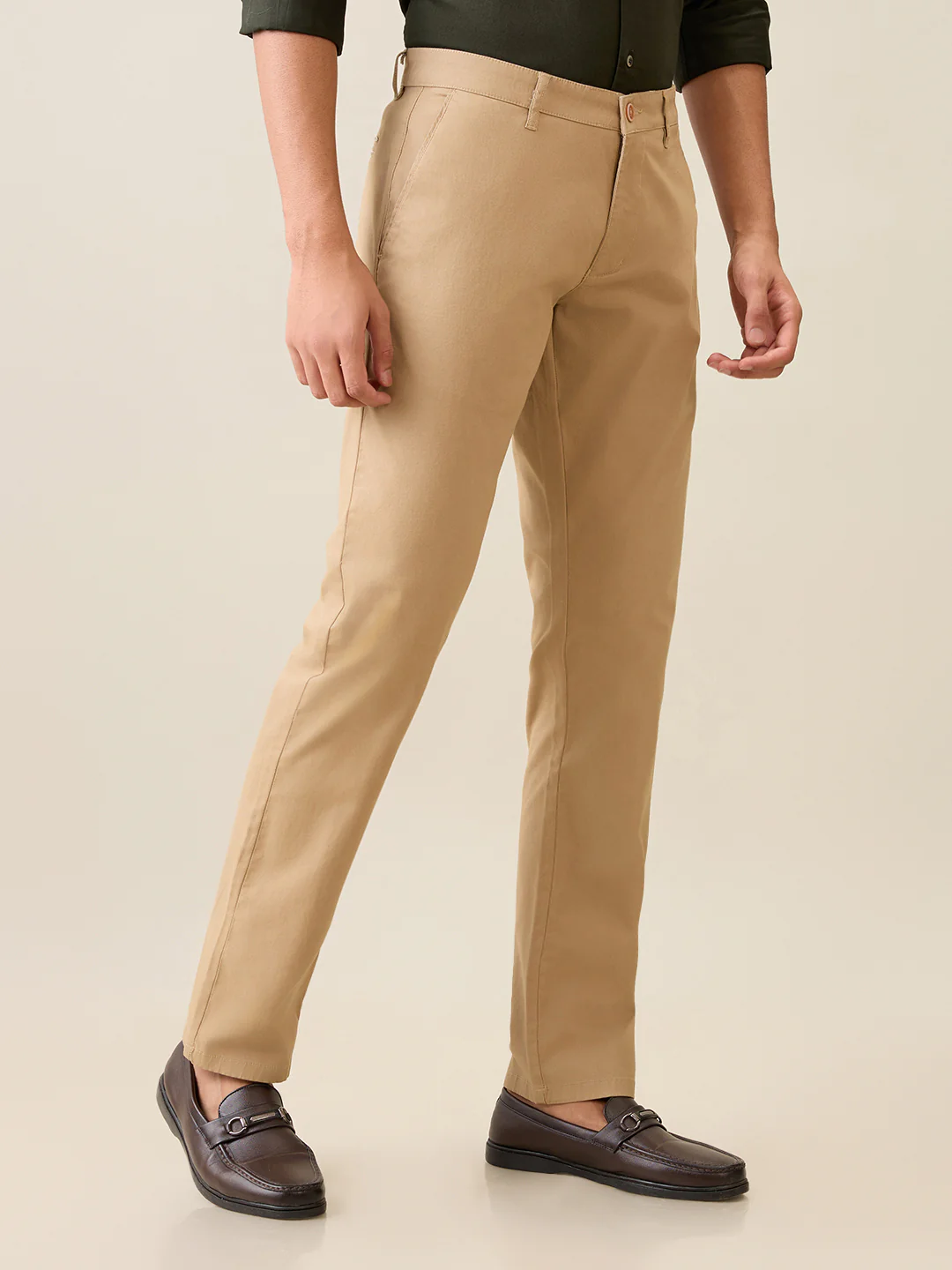 Parx Men Khaki Solid Slim Tapered Fit Cotton Blend Trouser - Image 3