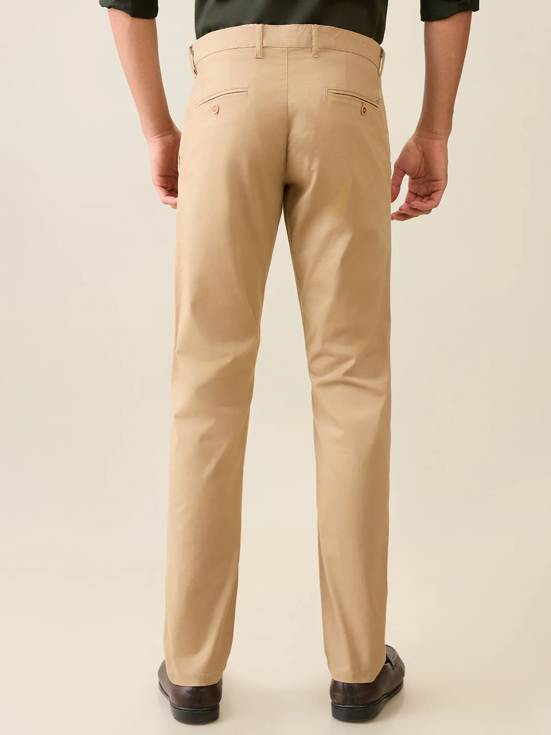 Parx Men Khaki Solid Slim Tapered Fit Cotton Blend Trouser - Image 4