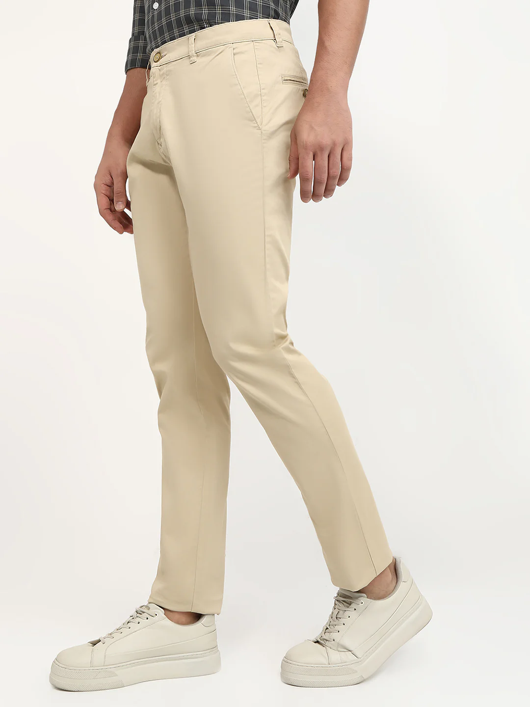 Parx Men Khaki Twill Low Rise Tapered Cotton Blend Trouser - Image 2