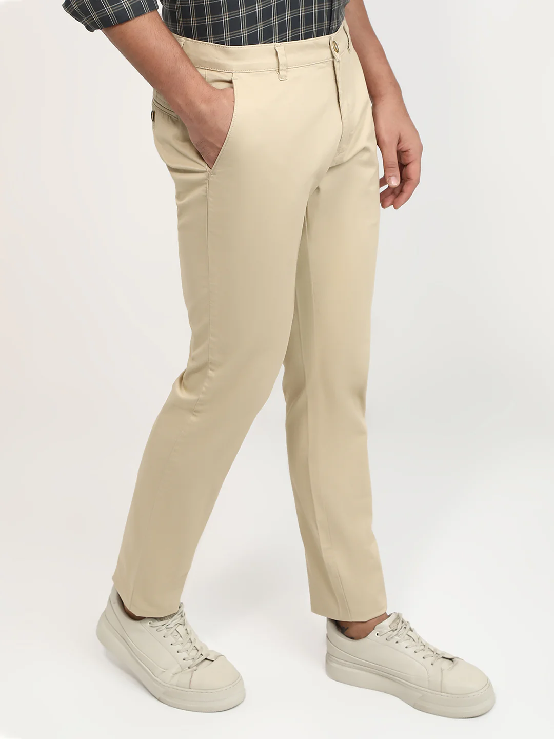 Parx Men Khaki Twill Low Rise Tapered Cotton Blend Trouser - Image 3