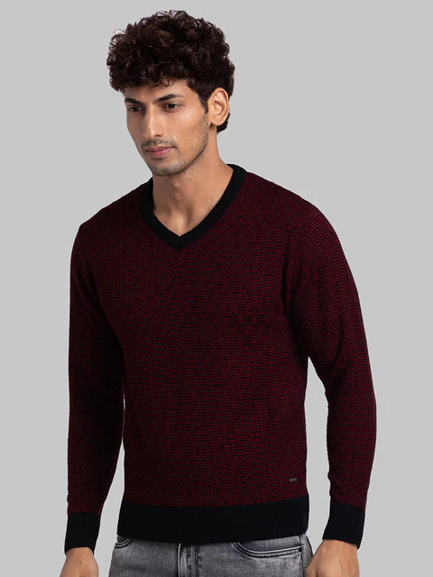 Parx Men Maroon Jacquard Acrylic Sweater - Image 3