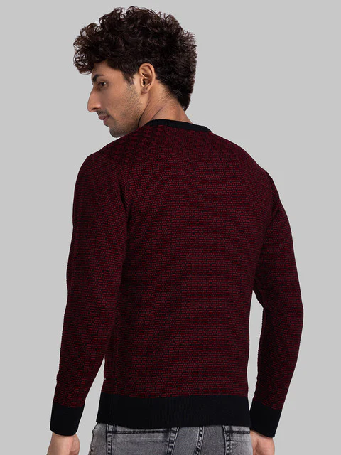 Parx Men Maroon Jacquard Acrylic Sweater - Image 4