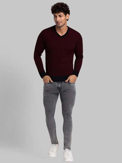 Parx Men Maroon Jacquard Acrylic Sweater - Image 5