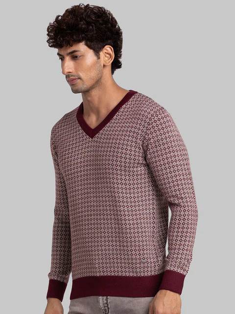 Parx Men Maroon Jacquard Acrylic Sweater - Image 3