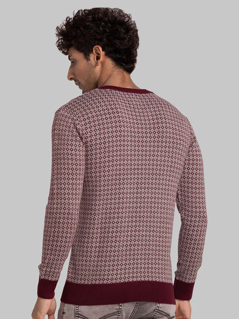 Parx Men Maroon Jacquard Acrylic Sweater - Image 4