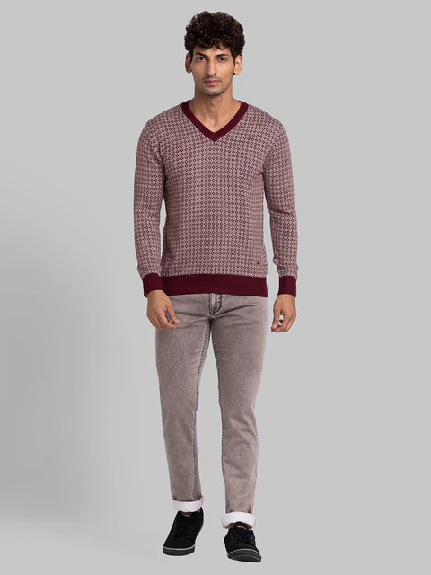 Parx Men Maroon Jacquard Acrylic Sweater - Image 5