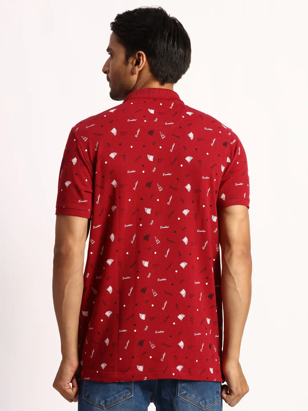 Parx Men Maroon Print Regular Fit Cotton Polo Neck T-Shirt - Image 4