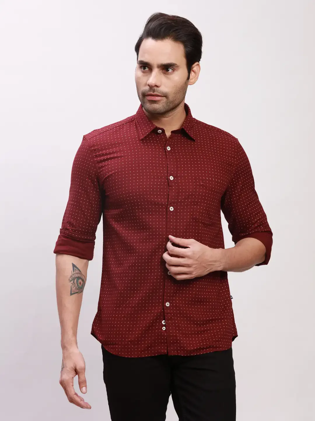 Parx Men Maroon Print Slim Fit Cotton Full Sleeve Shirts
