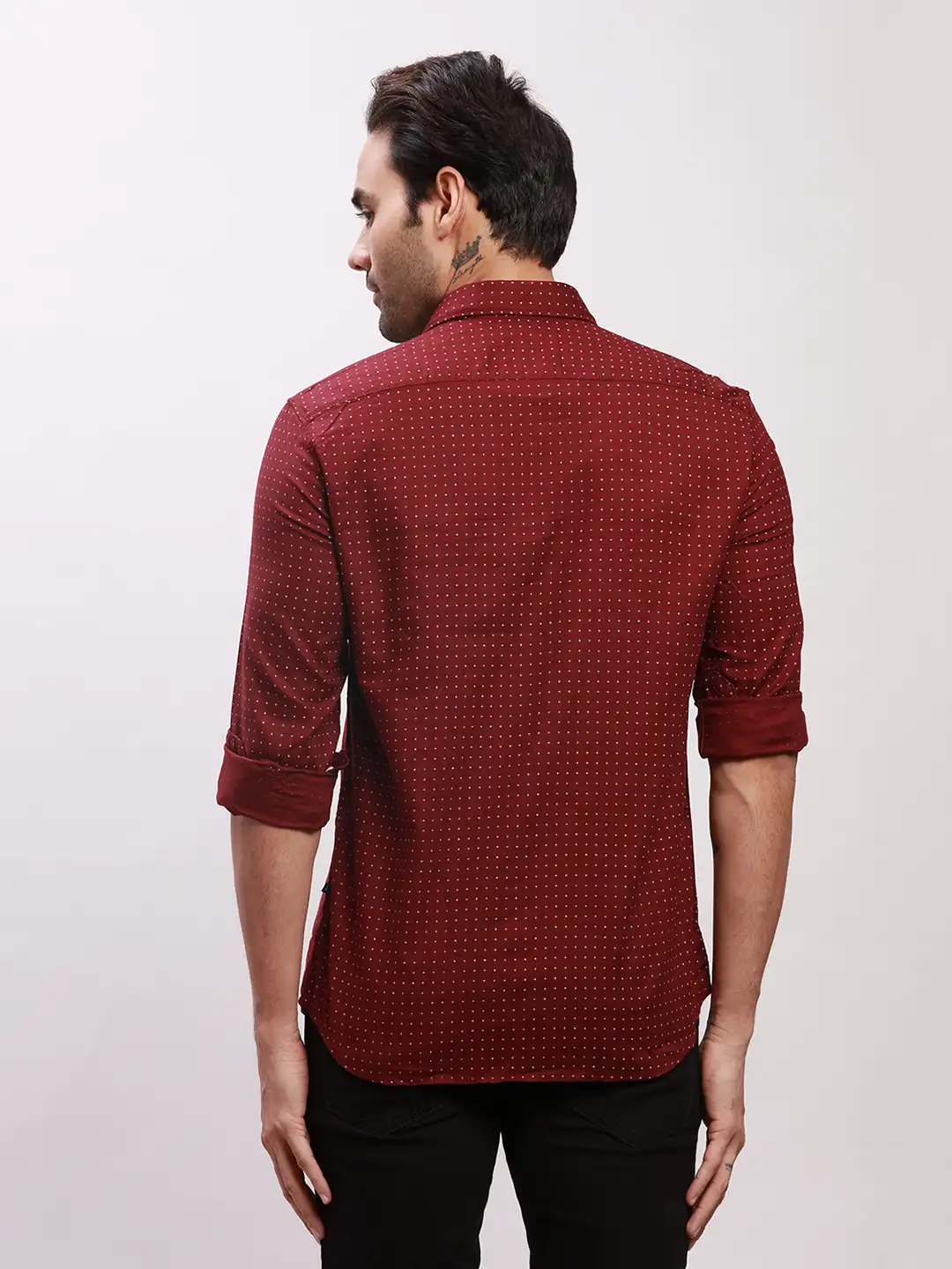 Parx Men Maroon Print Slim Fit Cotton Full Sleeve Shirts - Image 4