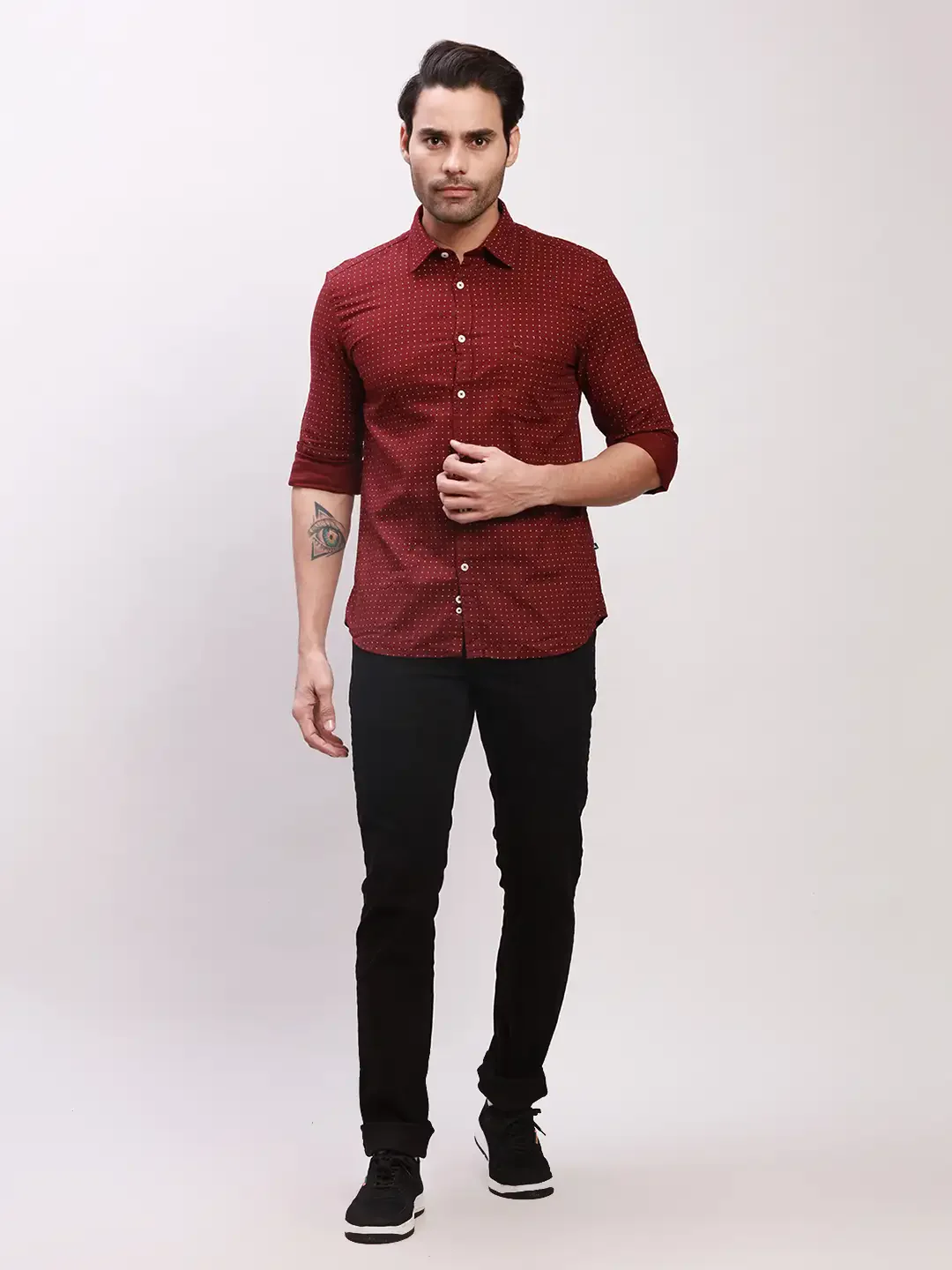 Parx Men Maroon Print Slim Fit Cotton Full Sleeve Shirts - Image 5