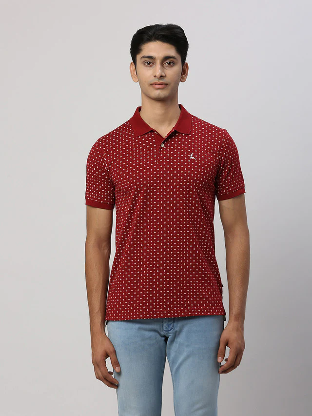 Parx Men Maroon Printed Regular Fit Half Sleeve Polo Neck T-Shirt