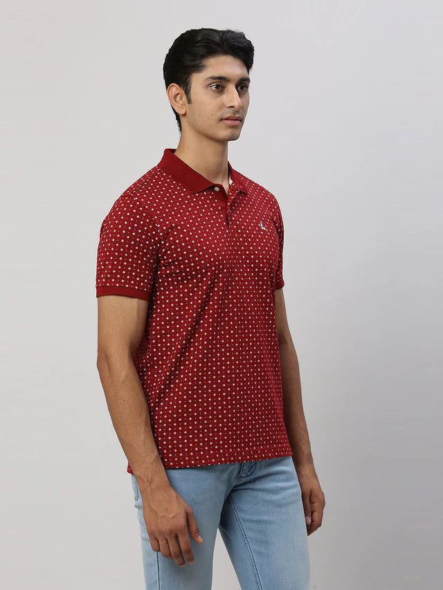 Parx Men Maroon Printed Regular Fit Half Sleeve Polo Neck T-Shirt - Image 2