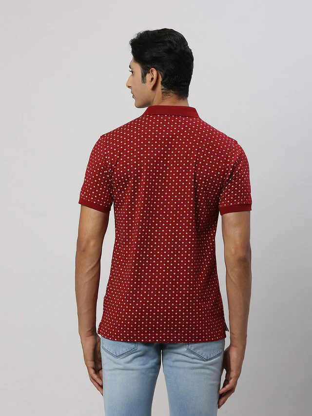 Parx Men Maroon Printed Regular Fit Half Sleeve Polo Neck T-Shirt - Image 4