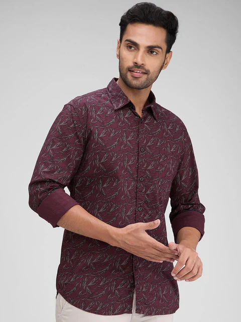 Parx Men Maroon Printed Slim Fit Cotton Shirt - Image 2