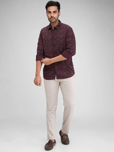 Parx Men Maroon Printed Slim Fit Cotton Shirt - Image 5