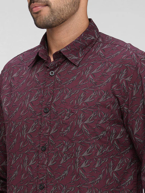 Parx Men Maroon Printed Slim Fit Cotton Shirt - Image 6