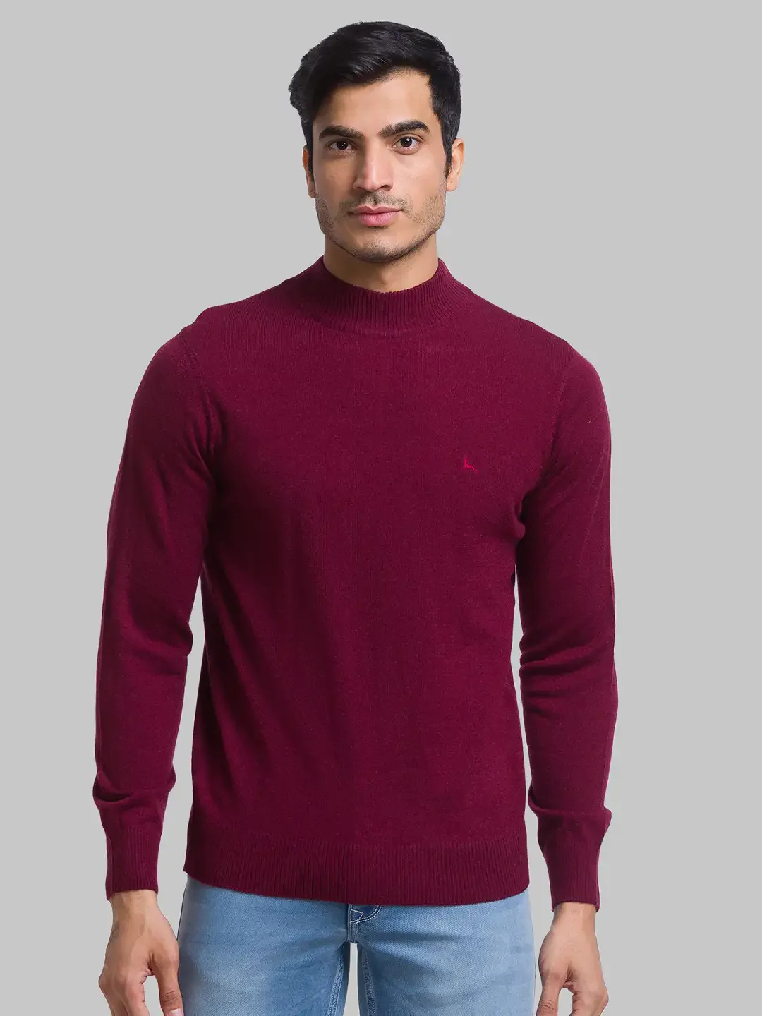 Parx Men Maroon Regular Fit Solid Acrylic Blend Full Sleeves Turtle Neck Sweater