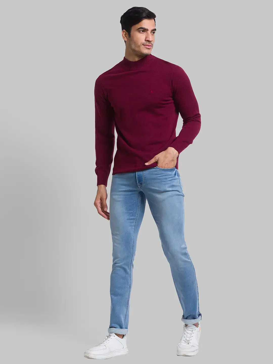 Parx Men Maroon Regular Fit Solid Acrylic Blend Full Sleeves Turtle Neck Sweater - Image 5
