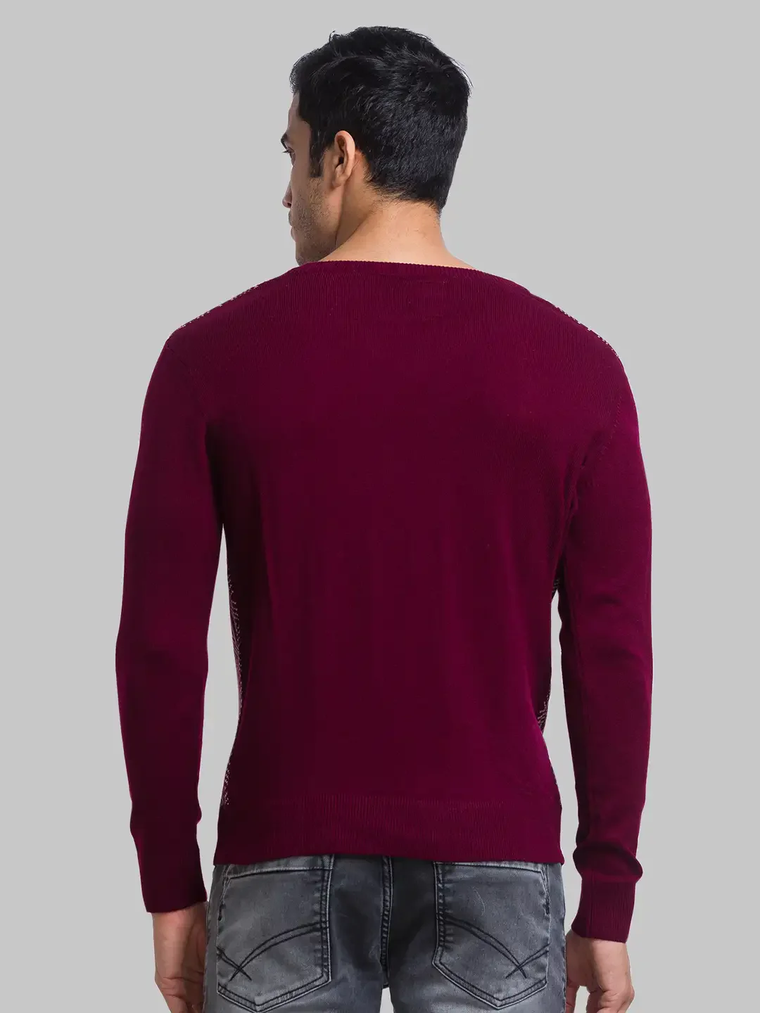 Parx Men Maroon Regular Fit Yarn Dyed Acrylic Full Sleeves V Neck Sweater - Image 4