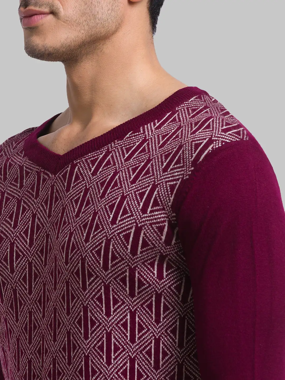 Parx Men Maroon Regular Fit Yarn Dyed Acrylic Full Sleeves V Neck Sweater - Image 6