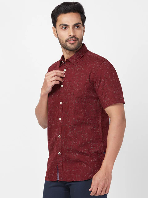 Parx Men Maroon Slim Fit Printed Half Sleeve Cutaway Collar Shirt - Image 3