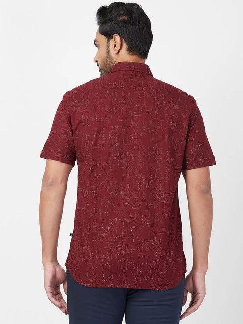 Parx Men Maroon Slim Fit Printed Half Sleeve Cutaway Collar Shirt - Image 4