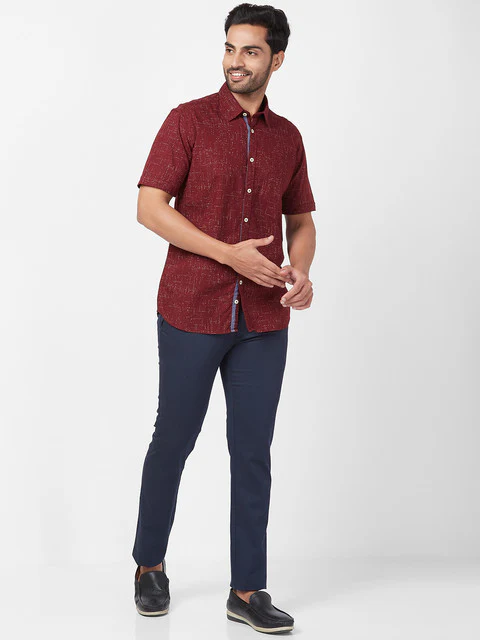 Parx Men Maroon Slim Fit Printed Half Sleeve Cutaway Collar Shirt - Image 5