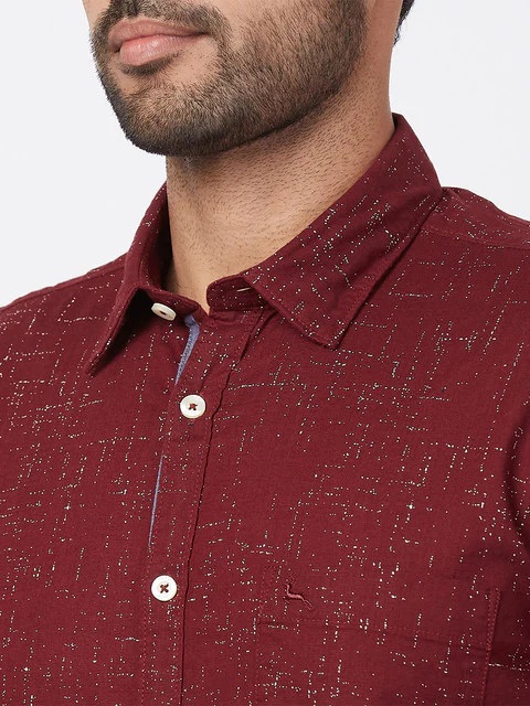 Parx Men Maroon Slim Fit Printed Half Sleeve Cutaway Collar Shirt - Image 6