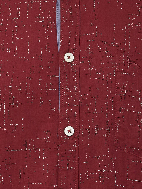 Parx Men Maroon Slim Fit Printed Half Sleeve Cutaway Collar Shirt - Image 7