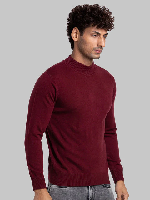 Parx Men Maroon Solid Acrylic Blend Sweater - Image 2