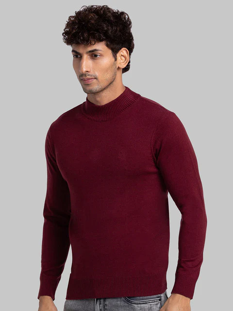 Parx Men Maroon Solid Acrylic Blend Sweater - Image 3