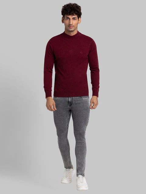 Parx Men Maroon Solid Acrylic Blend Sweater - Image 5