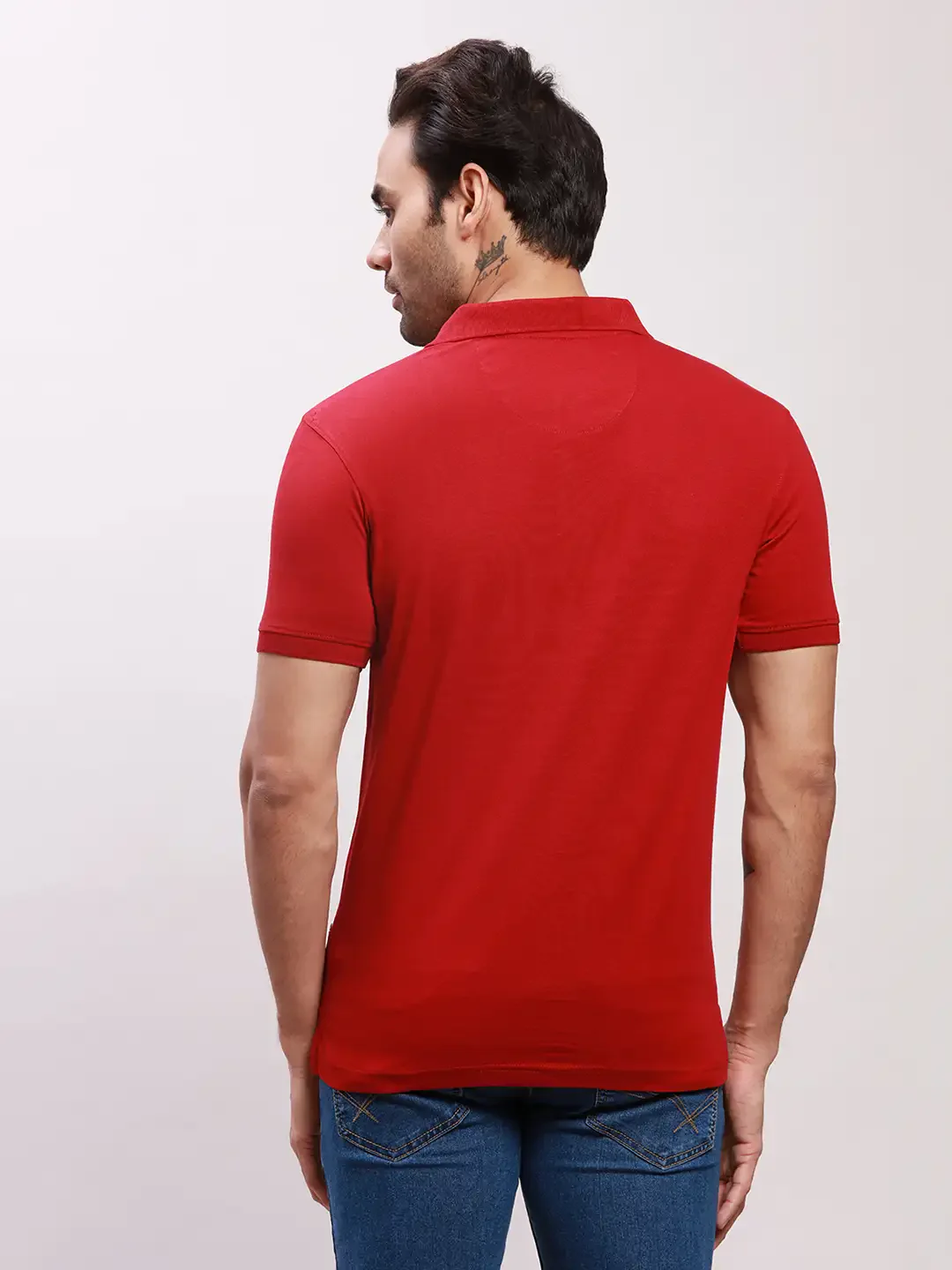 Parx Men Maroon Solid Regular Fit Cotton Half Sleeve T-Shirt - Image 4