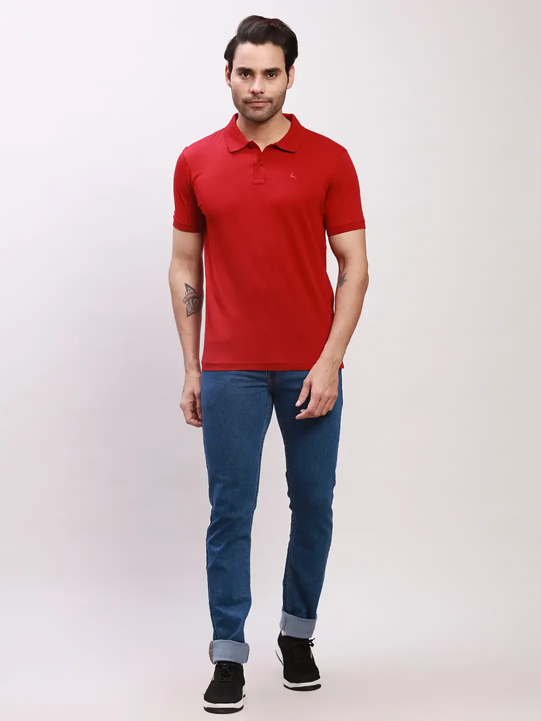 Parx Men Maroon Solid Regular Fit Cotton Half Sleeve T-Shirt - Image 5