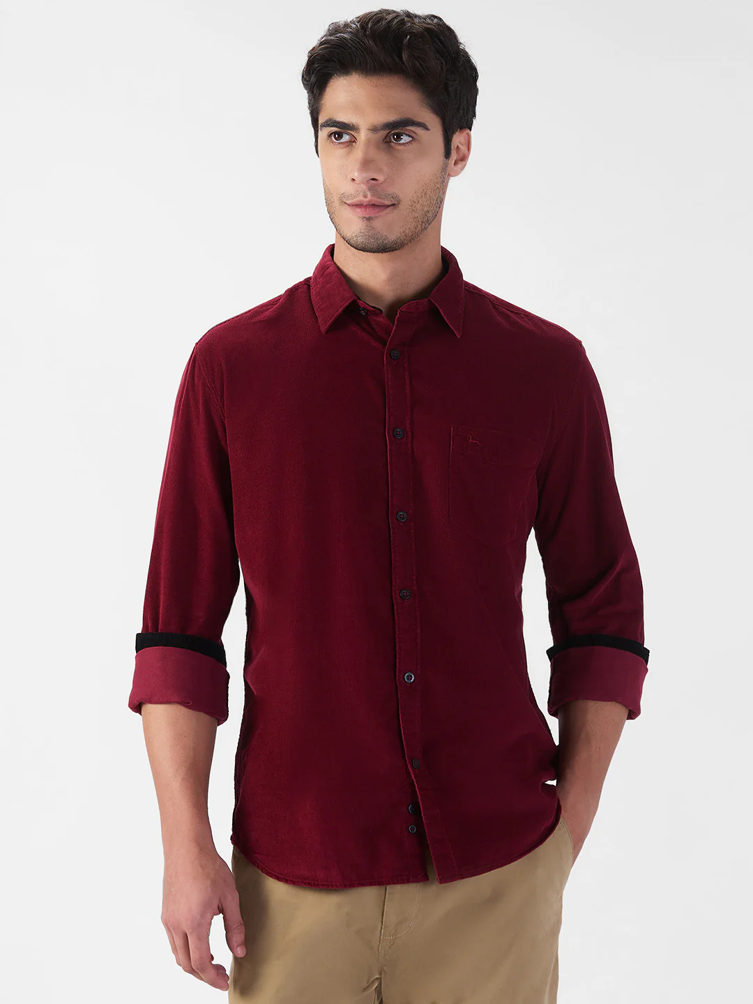 Parx Men Maroon Solid Slim Fit Cotton Blend Shirt