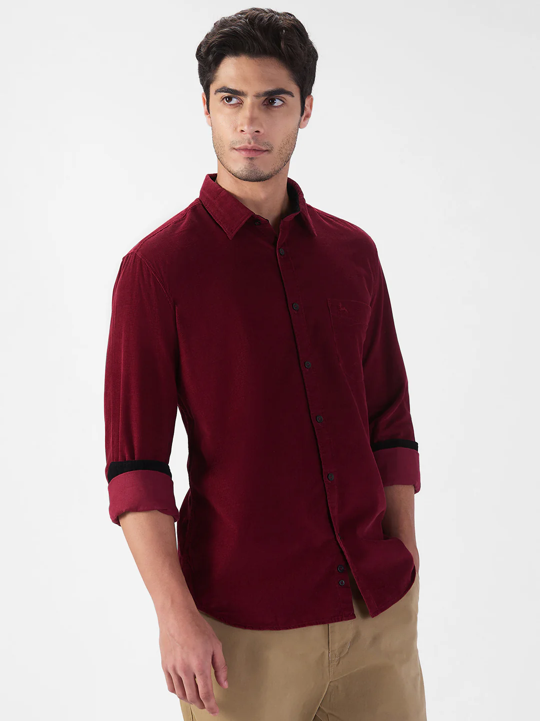 Parx Men Maroon Solid Slim Fit Cotton Blend Shirt - Image 2