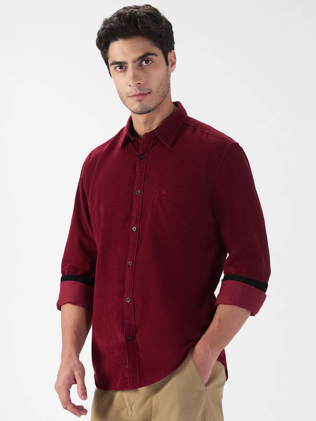 Parx Men Maroon Solid Slim Fit Cotton Blend Shirt - Image 3