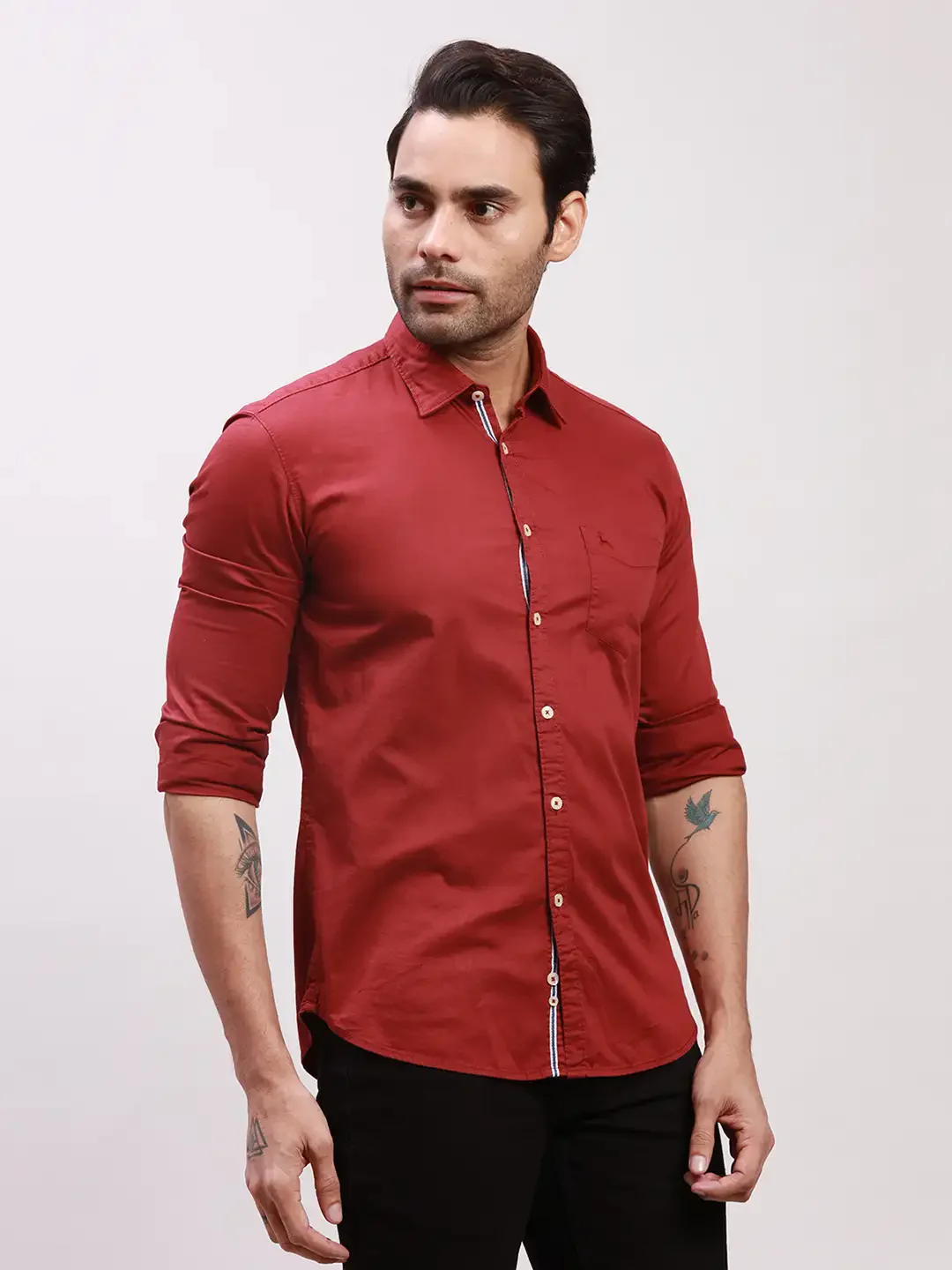 Parx Men Red Solid Slim Fit Cotton Casual Shirt - Image 2
