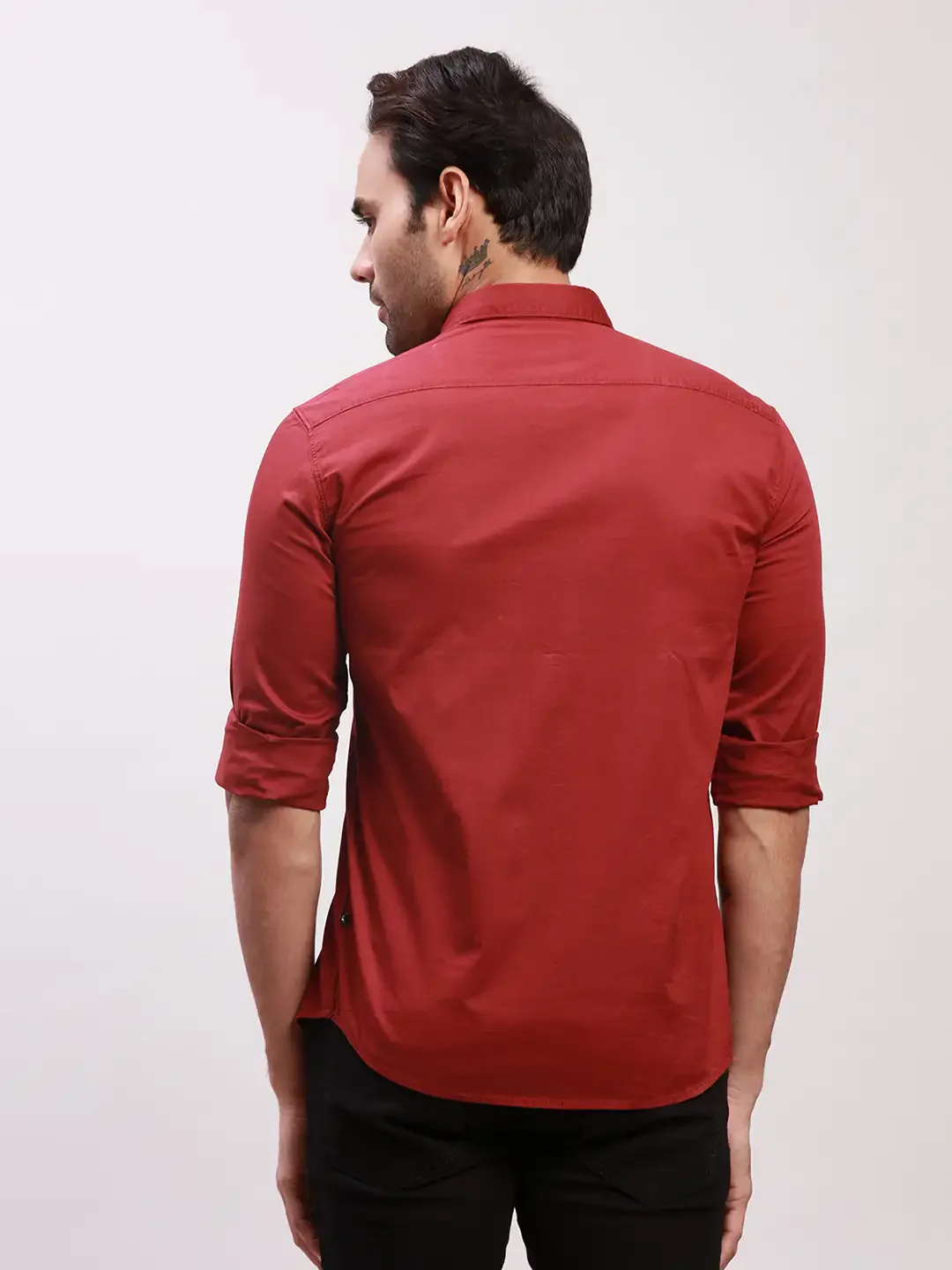 Parx Men Red Solid Slim Fit Cotton Casual Shirt - Image 4