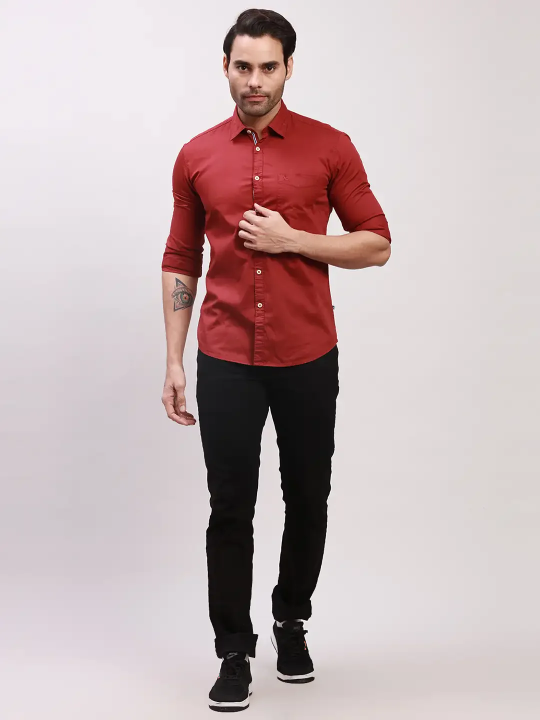 Parx Men Red Solid Slim Fit Cotton Casual Shirt - Image 5