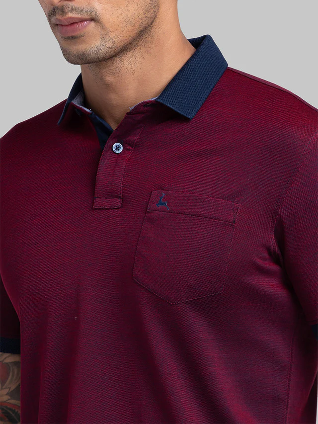 Parx Men Maroon Woven Design Regular Fit Half Sleeve Polo Neck T-Shirt - Image 6