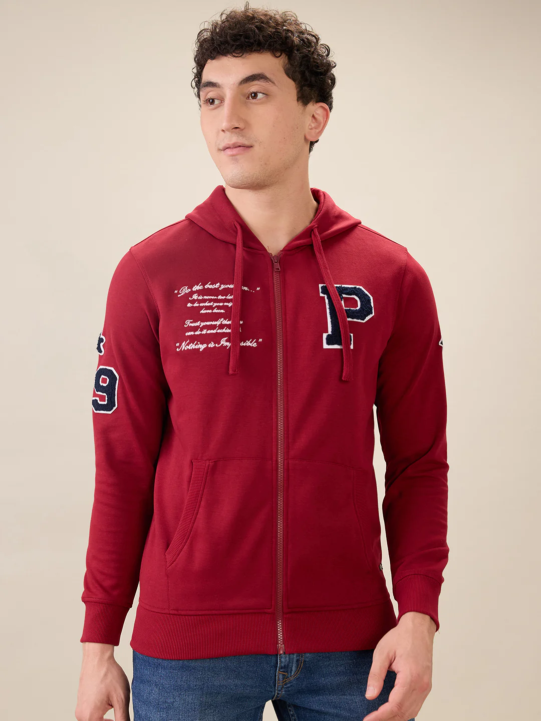 Parx Men Marron Graphic Regular Fit Cotton Blend Sweatshirt