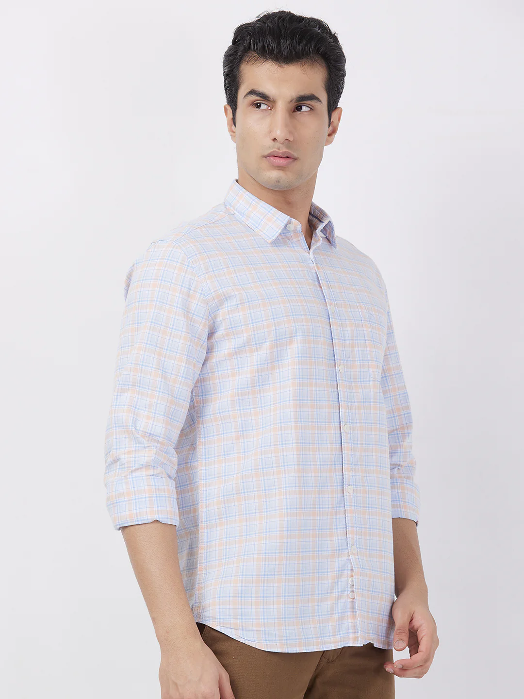 Parx Men Orange Checks Slim Fit Cotton Shirt - Image 2